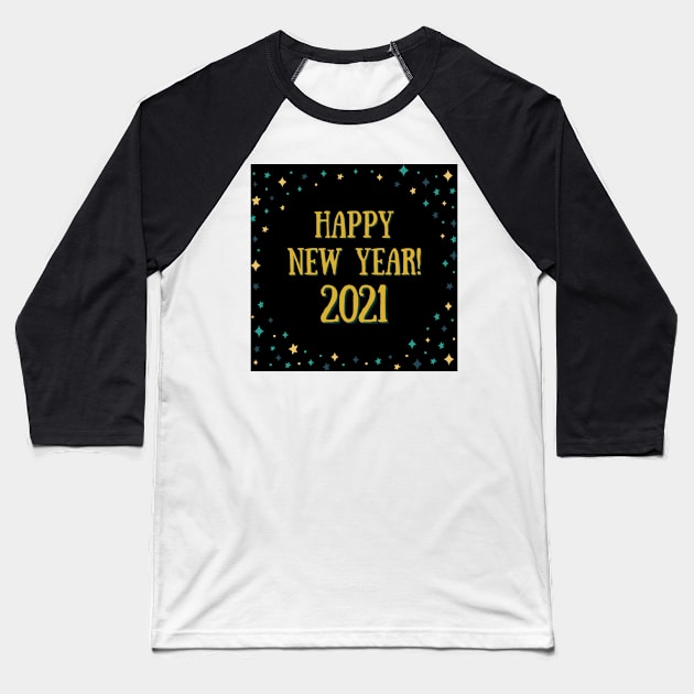 happy new year! 2021 holiday blue teal gold yellow stars pattern Baseball T-Shirt by maplunk